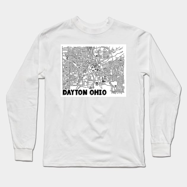 Dayton Ohio Map Art Long Sleeve T-Shirt by fiberandgloss